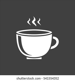 Coffee cup icon flat. Vector white illustration isolated on black background. Flat symbol