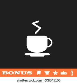 Coffee cup icon flat. White pictogram on black background. Vector illustration symbol and bonus button tooth, vase, star, mirror, bottle