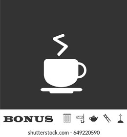 Coffee cup icon flat. White pictogram on black background. Vector illustration symbol and bonus icons