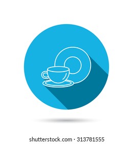 Coffee cup icon. Food and drink sign. Blue flat circle button with shadow. Vector