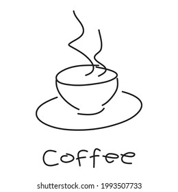 Coffee cup icon, free hand style line icon, black isolated on white background, vector illustration.