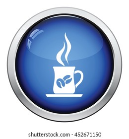 Coffee cup icon. Glossy button design. Vector illustration.