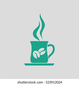 Coffee cup icon. Gray background with green. Vector illustration.