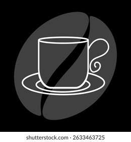 Coffee cup icon. Gray bean background. White outline style. Vector illustration.