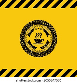 emblema del signo de advertencia de gruñón de icono de taza de café. Ilustración vectorial. Detallado. 