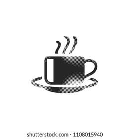 Coffee cup icon in halftone style. Black and white monochrome vector illustration.