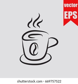 Coffee cup icon hand drawn doodle sketch isolated on grey background.Vector illustration.