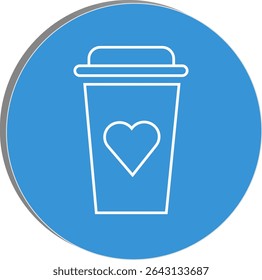 "Coffee cup icon with a heart symbol representing love for coffee, comfort drinks, and morning wellness rituals, transparent background."