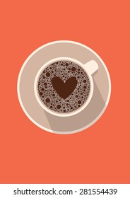 Coffee cup icon with heart. Vector illustration in flat design.