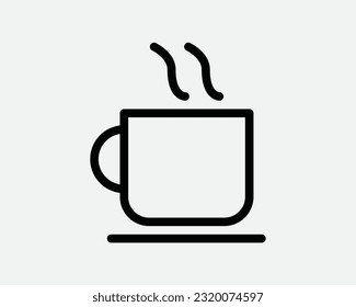Coffee Cup Icon. Hot Beverage Drink Cafe Cafeteria Tea Latte Steam. Black White Sign Symbol Outline Illustration Artwork Graphic Clipart EPS Vector