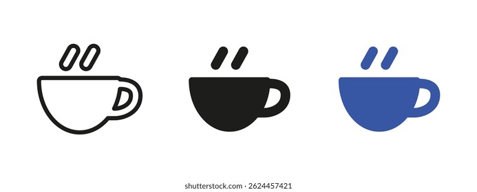 Coffee cup icon. Hot beverage in a steaming mug vector illustration. Symbol of warmth, relaxation and energy boost. Ideal for cafe menus, morning routine visuals and hospitality signage.