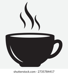 Coffee Cup Icon - Hot Beverage Vector large cup of hot tea with aroma
Minimalist Black Coffee Cup Icons with Steam Isolated on White Background
