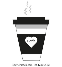 Coffee cup icon. Hot drink vector. Label says Coffe. Takeaway black shape.