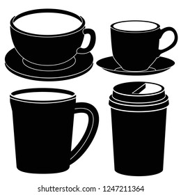 Coffee cup icon. Hot drinks glasses symbols. Take away or take-out tea beverage signs