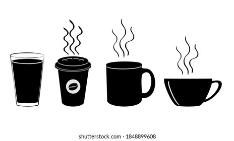 Coffee cup icon. Hot drinks glasses symbols. Flat icons on white. Vector illustration