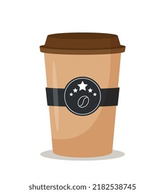 Coffee cup icon. Hot drinks, tea in mug, cafe or restaurant menu. Sticker for social networks. Espresso or cappuccino, latte. Morning rituals, lunch break at work. Cartoon flat vector illustration