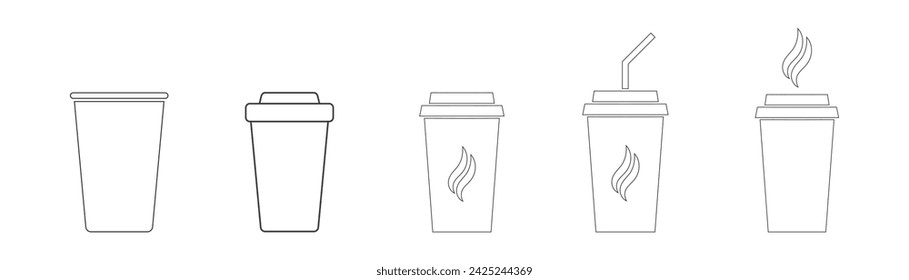 Coffee cup icon. Hot drinks glasses symbols. Take away or take-out tea beverage signs. Flat icons on white. Vector