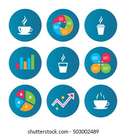 Coffee cup icon. Hot drinks glasses symbols.