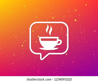 Coffee cup icon. Hot tea drink symbol. Soft color gradient background. Speech bubble with flat icon. Vector