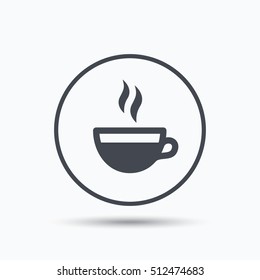 Coffee cup icon. Hot tea drink symbol. Circle button with flat web icon on white background. Vector