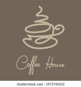 Coffee cup icon and coffee house handwriting on brown background, Vector illustration EPS 10