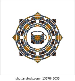 coffee cup icon inside arabesque emblem. arabic decoration.