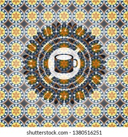 coffee cup icon inside arabesque emblem. arabic decoration.