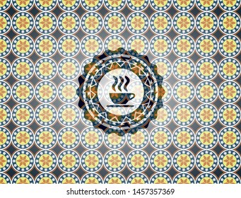 coffee cup icon inside arabesque emblem. arabic decoration.