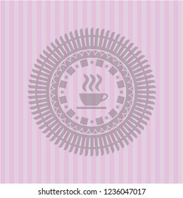 coffee cup icon inside badge with pink background