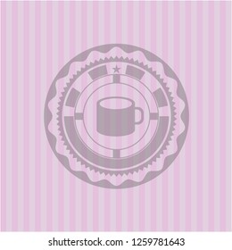 coffee cup icon inside badge with pink background
