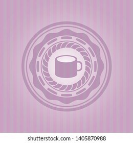 coffee cup icon inside badge with pink background