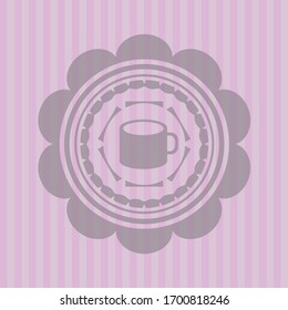 coffee cup icon inside badge with pink background