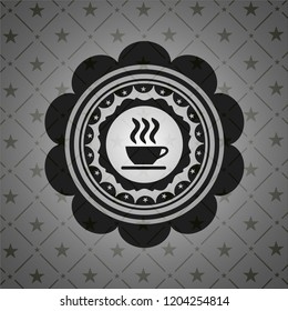 coffee cup icon inside black emblem