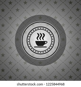 coffee cup icon inside black emblem