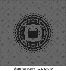 coffee cup icon inside black emblem. Vintage.
