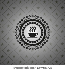 coffee cup icon inside black emblem