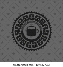 coffee cup icon inside black emblem. Vintage.