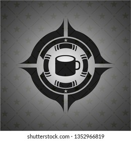 coffee cup icon inside black emblem