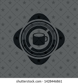 coffee cup icon inside black emblem