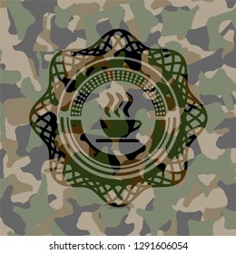 coffee cup icon inside camo texture