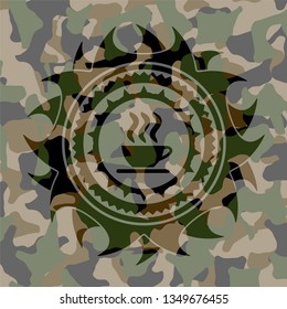 coffee cup icon inside camo texture