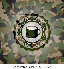 coffee cup icon inside camouflage emblem