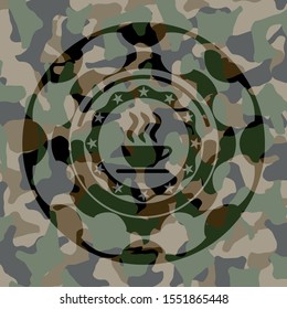 coffee cup icon inside camouflage texture