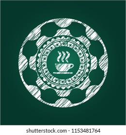 coffee cup icon inside chalkboard emblem