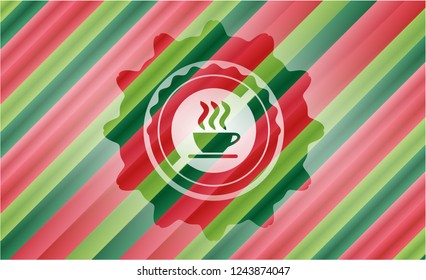 coffee cup icon inside christmas emblem.