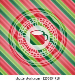 coffee cup icon inside christmas style emblem.