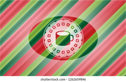 coffee cup icon inside christmas badge background.