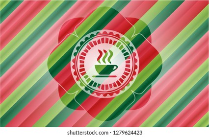 coffee cup icon inside christmas style emblem.