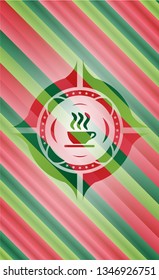 coffee cup icon inside christmas badge background.