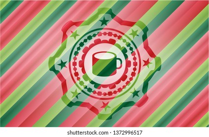 coffee cup icon inside christmas style emblem.